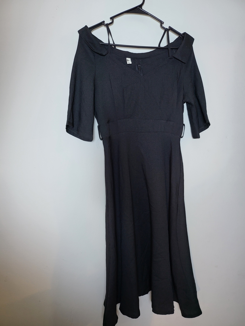 Black Off-Shoulder Midi Dress with Strappy Back